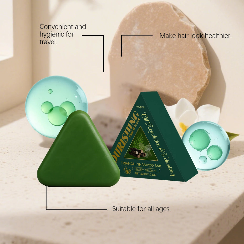 HOEGOA Triangle Herbal Nourishing Shampoo Bar Clean Scalp Reduce Loss Strengthen Hair Control Water-oil Balance Repair Damaged