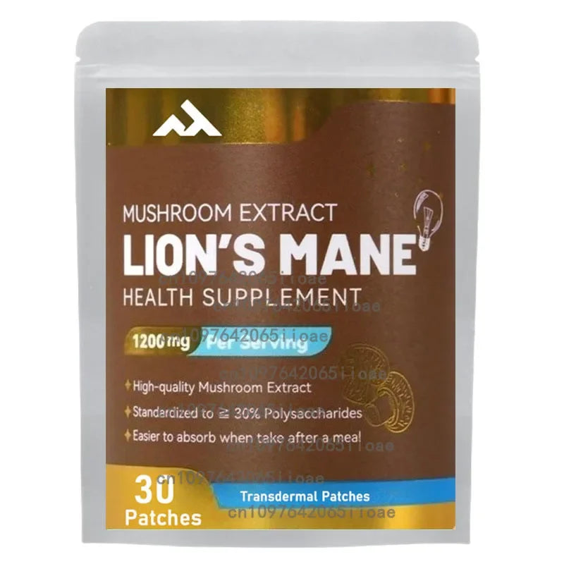 7-Blend Lions Mushroom Supplement with Cordyceps Chaga Reishi Turkey Tail Maitake Shiitake - Transdermal Patches Made in USA