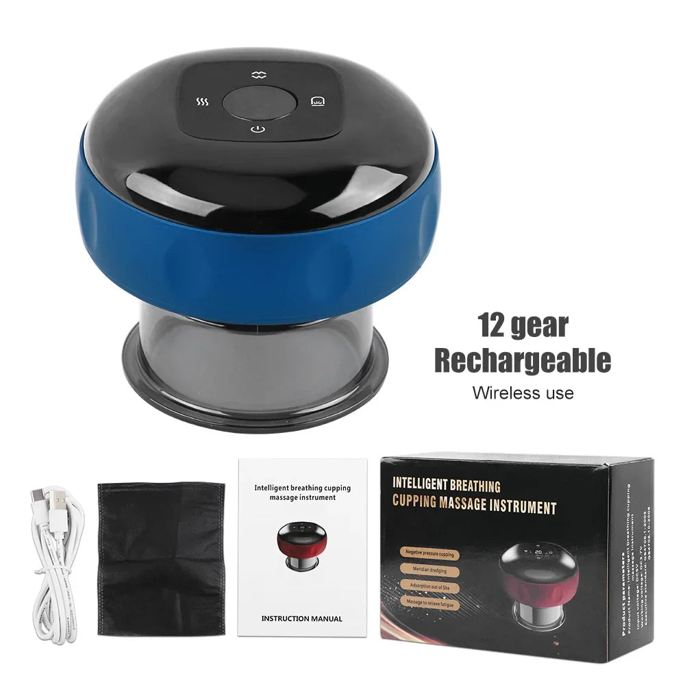 Smart Vacuum Cupping Massager - Portable Electric Muscle Relief Tool Body Shaping Massage Equipment 12mode blue Tidesmit