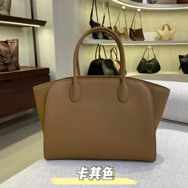 2026 high-quality genuine leather Marlo 12 inch 14 inch saddle leather tote bag, women's shoulder bag, high-end leather texture,