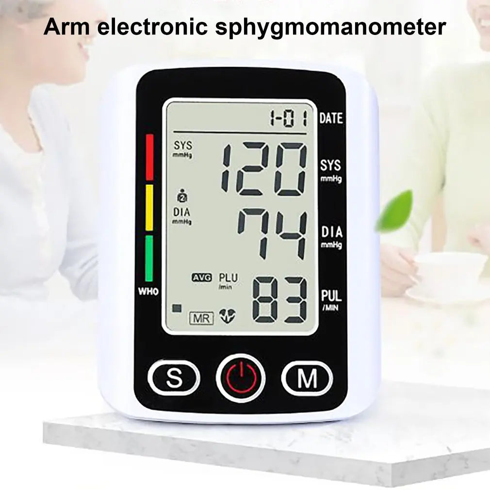 Digital Arm Blood Pressure Meter Cuff Medical Automatic Pressure Tonometer Tensiometer Heart Rate Pulse Meter BP Monitor Healthy