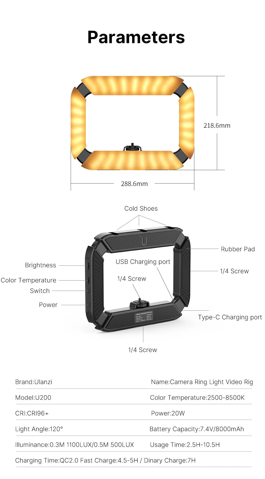 Bi-Color LED Ring Light for Video - Adjustable Dimmable Vlog Rig Tidesmit