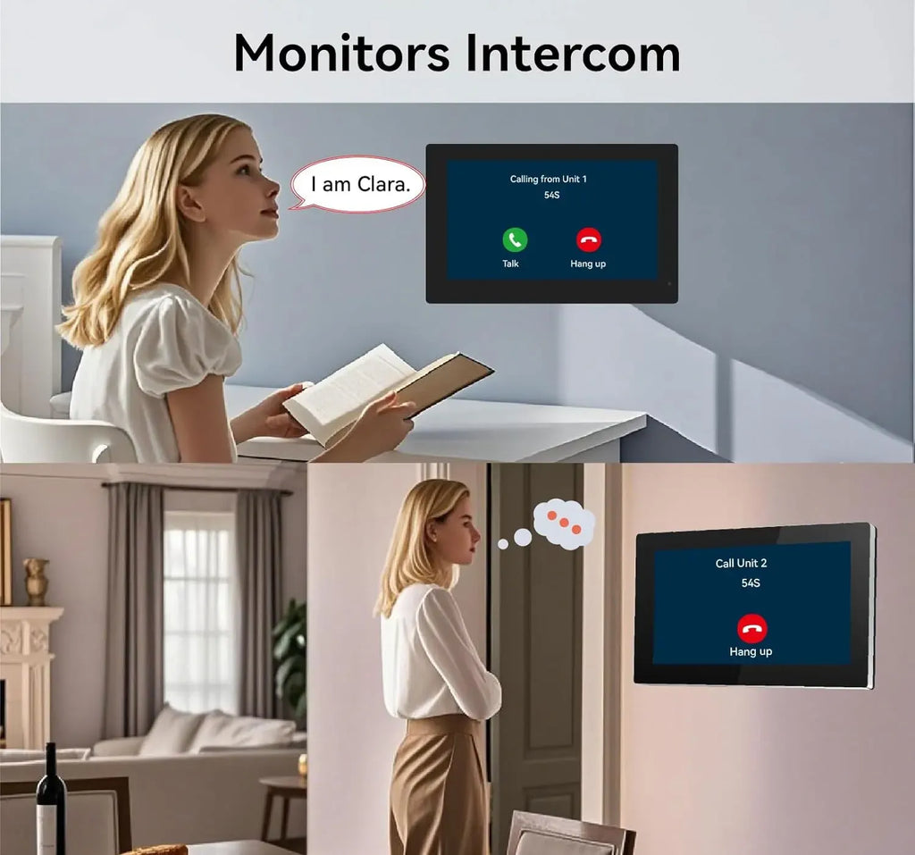 WiFi intercom monitor kit with wall screen for answering calls from the door unit