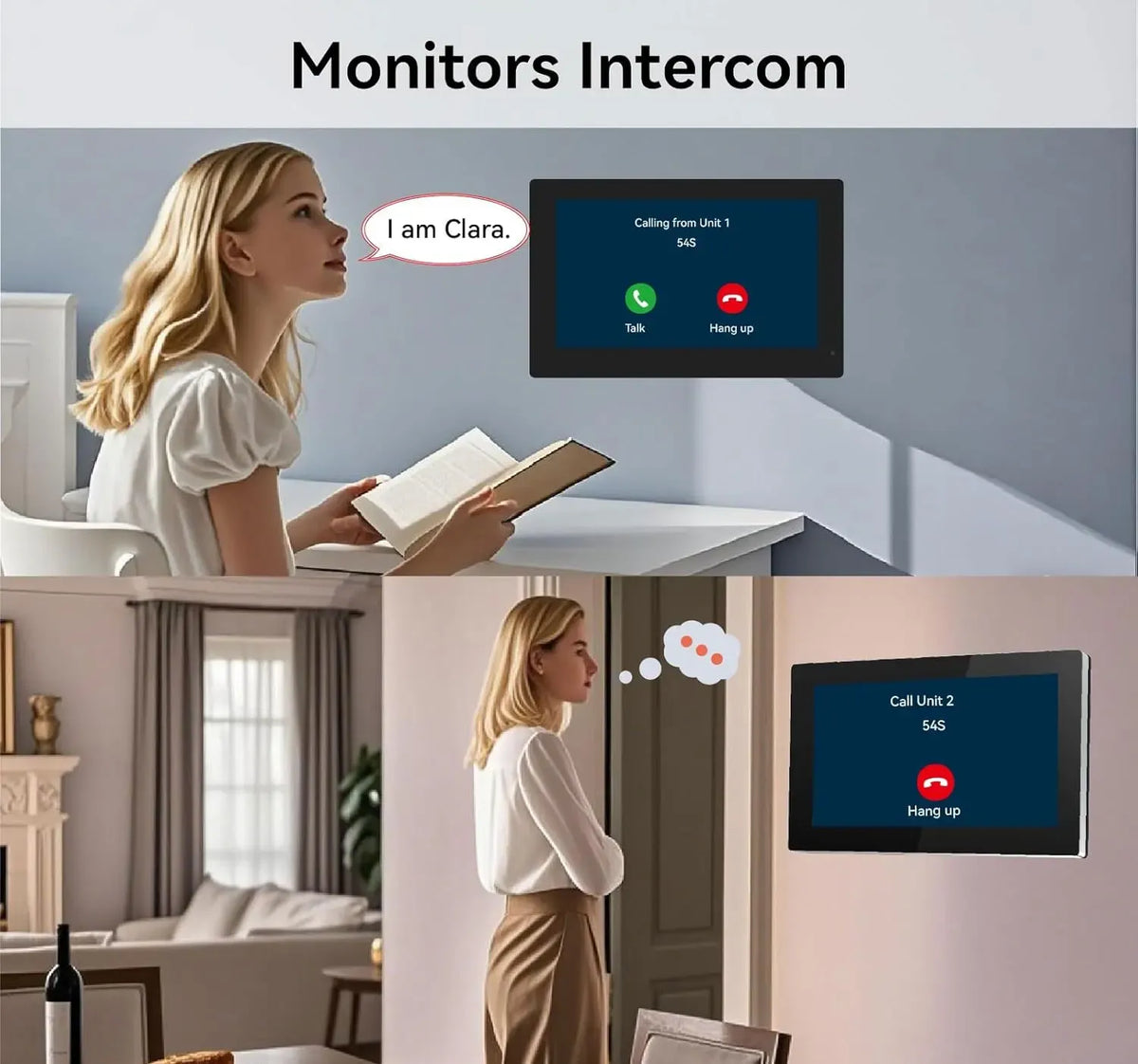 WiFi intercom monitor kit with wall screen for answering calls from the door unit