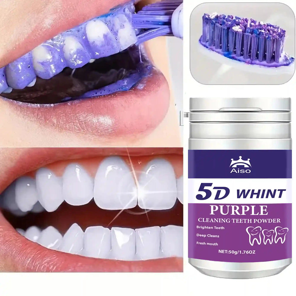 Tidesmit 5D purple teeth whitening powder for effective tooth cleaning and fresh breath on the go