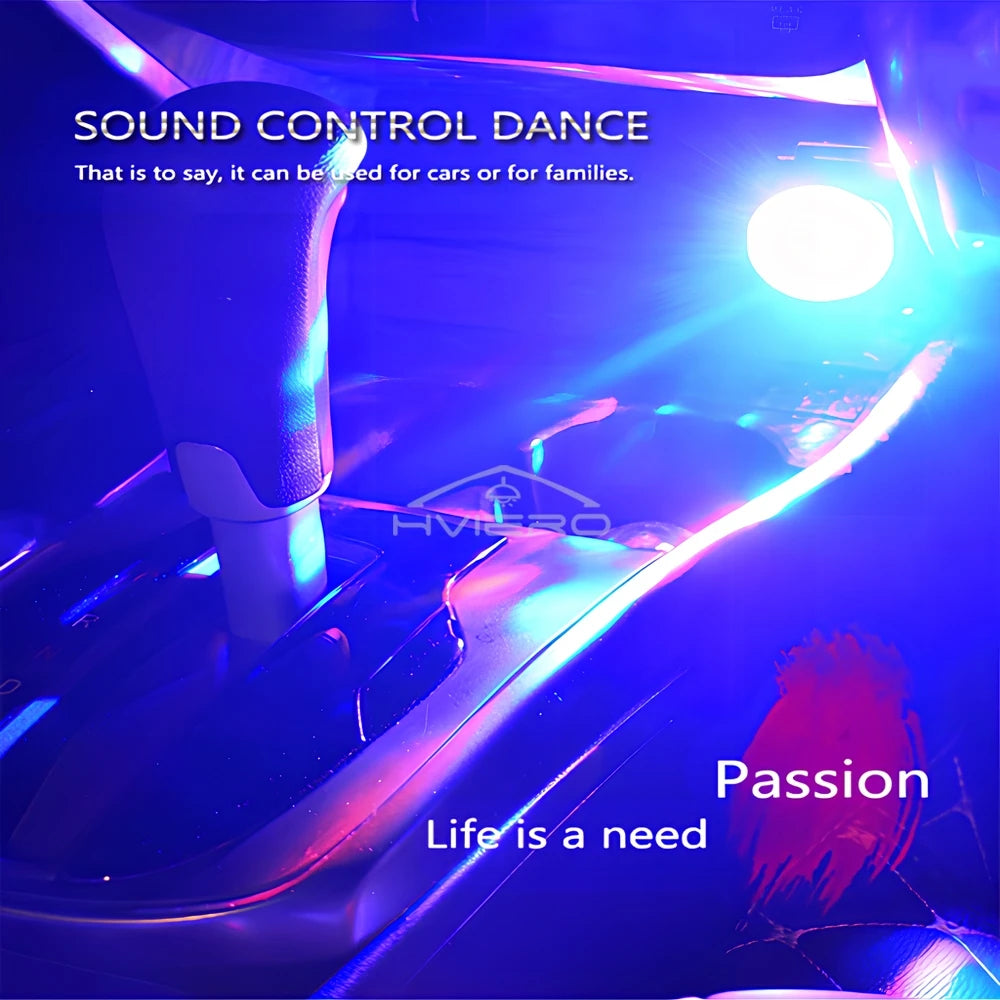 Sound-activated blue LED atmosphere light installed in a car center console to illuminate the gear shift area.