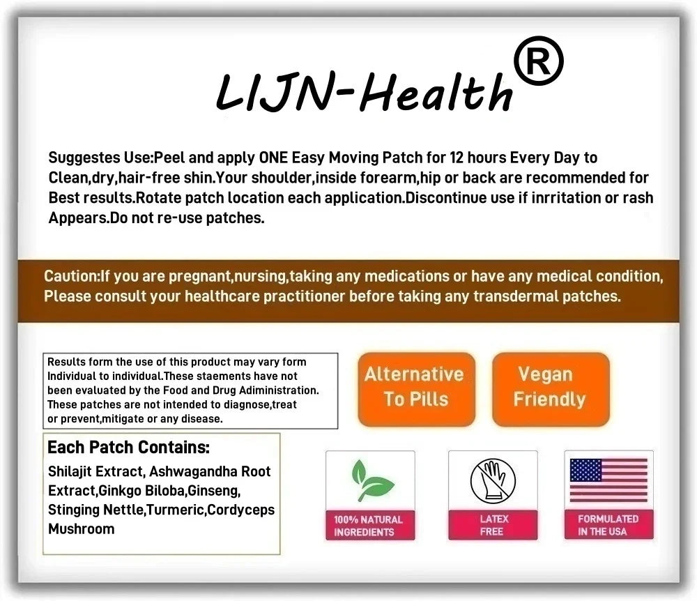 30 Patches Shilajit Transdermal Patches for Men & Women with Ashwagandha Supports Vitality and Wellness