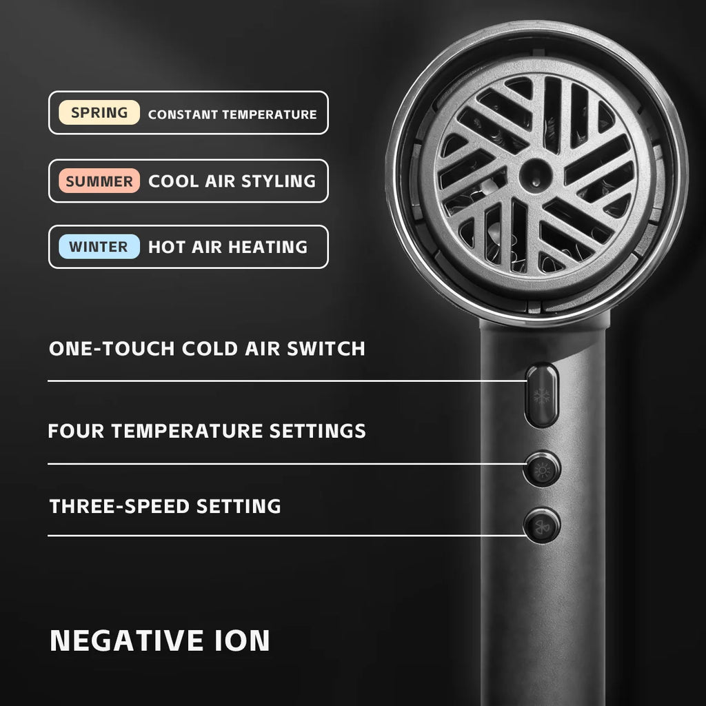 VGR V-640HD professional hair dryer showing multi-temp settings, cold air switch, and negative ion technology controls.