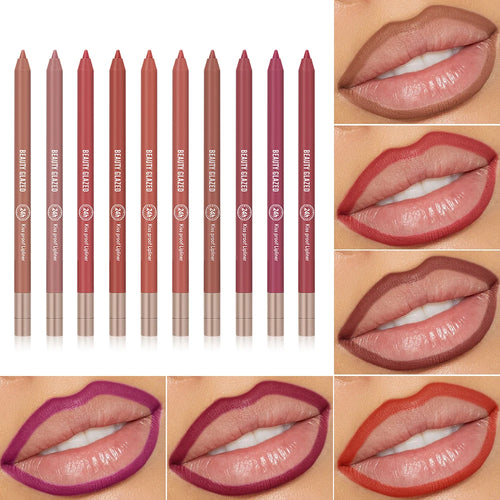 10-color waterproof matte lip liner set with long-lasting, smudge-proof pencils for defined, pigmented lip makeup.