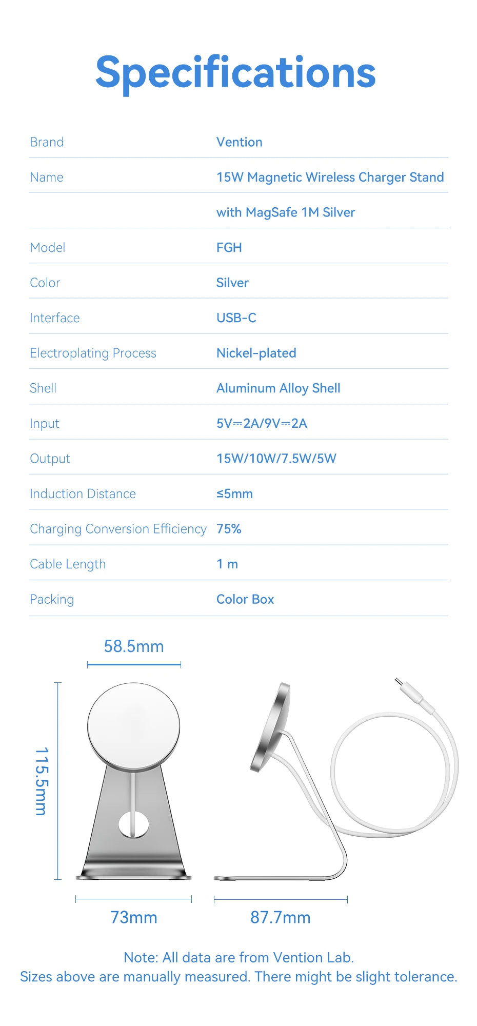 Magnetic Wireless Charger for iPhone 15W Fast Charge with 1M Cable Tidesmit