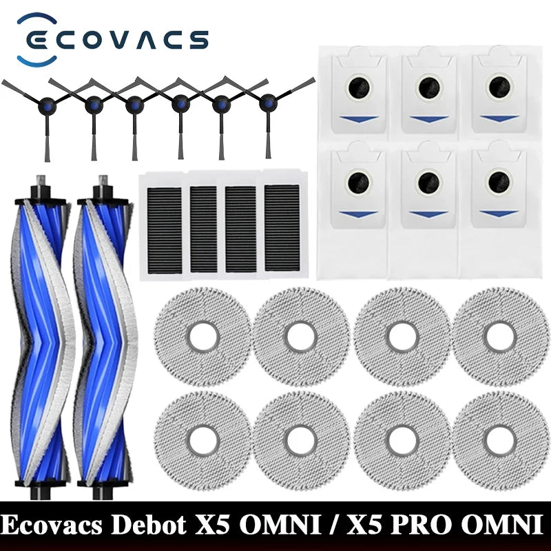 Tidesmit replacement parts kit for Ecovacs X5 OMNI and X5 PRO OMNI robot vacuum including dust bags, brushes, and filters