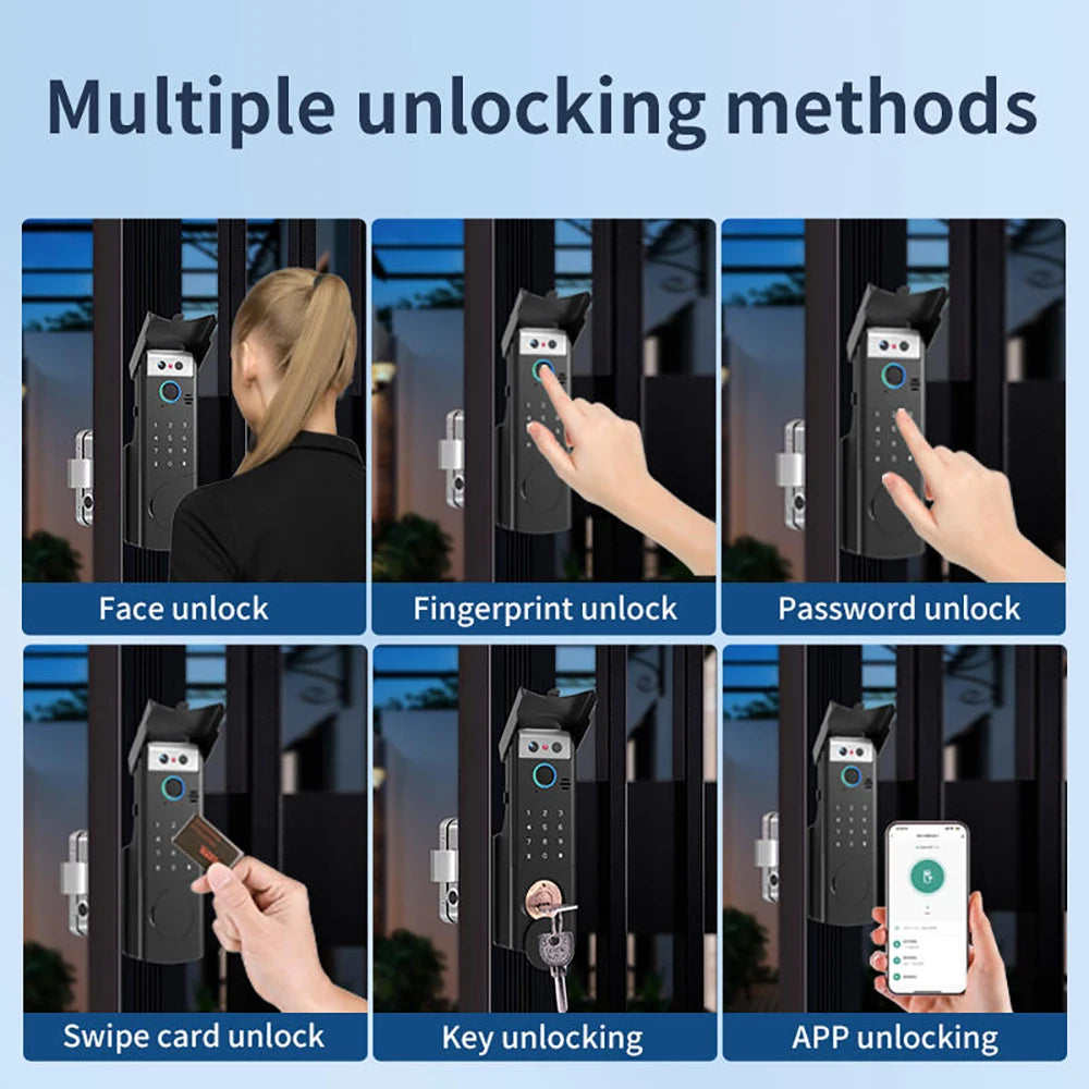Waterproof  Support Tuya App Wifi Lock 3D Face Recognition Digital Code Keyless App Fingerprint Lock With Rechargeable Battery