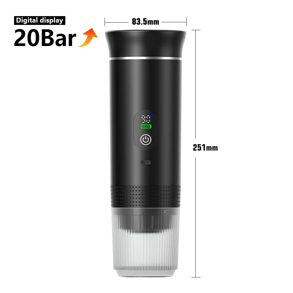 Tidesmit 3-in-1 wireless portable espresso maker in black with digital display