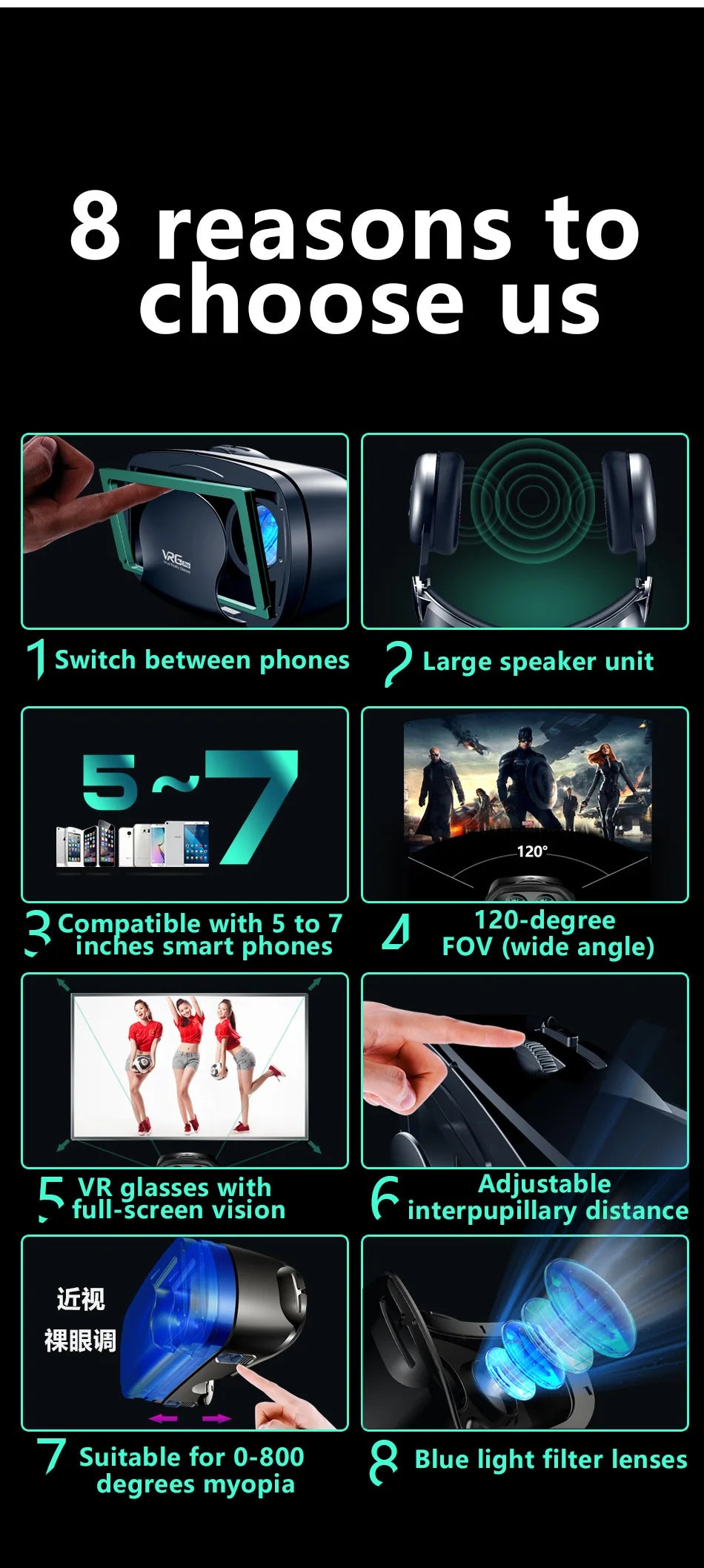 VR Headset for Smartphones with Adjustable Lenses - Tidesmit Tidesmit