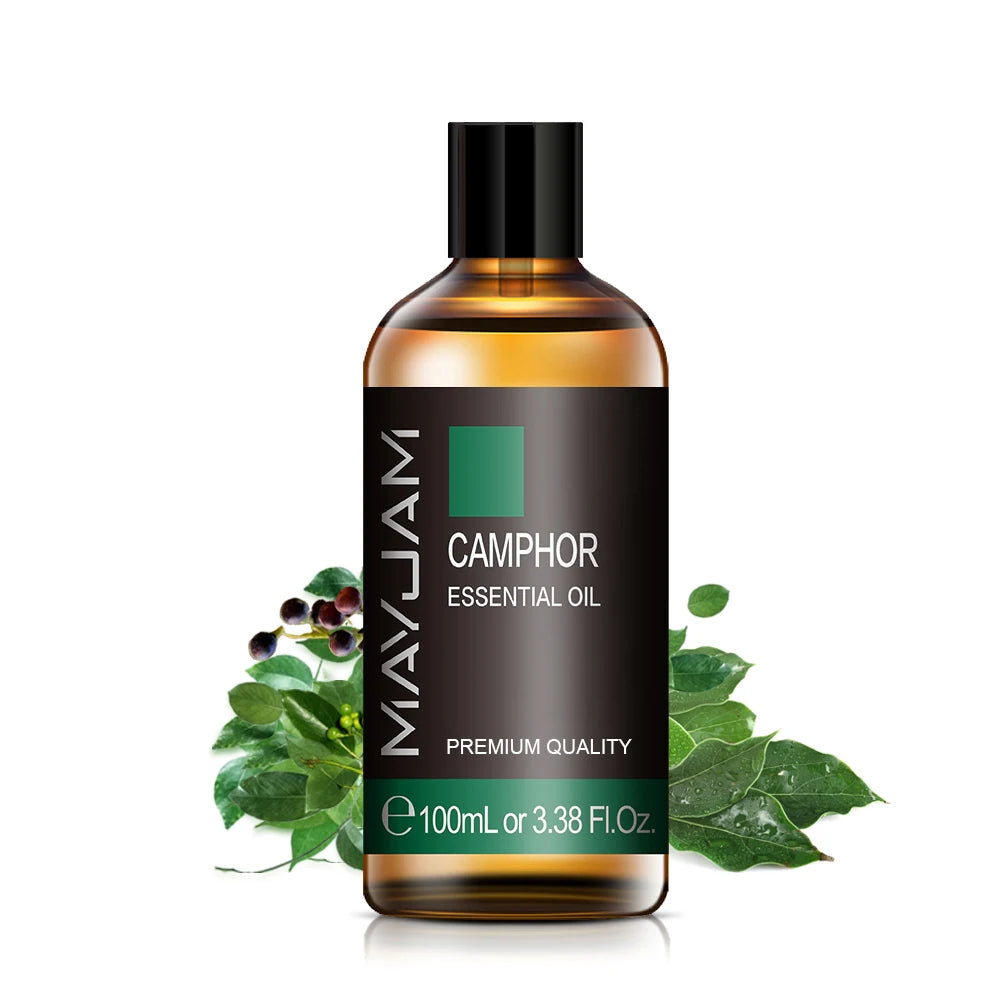 100 ml essential oil bottle, Camphor scent, amber glass with black cap