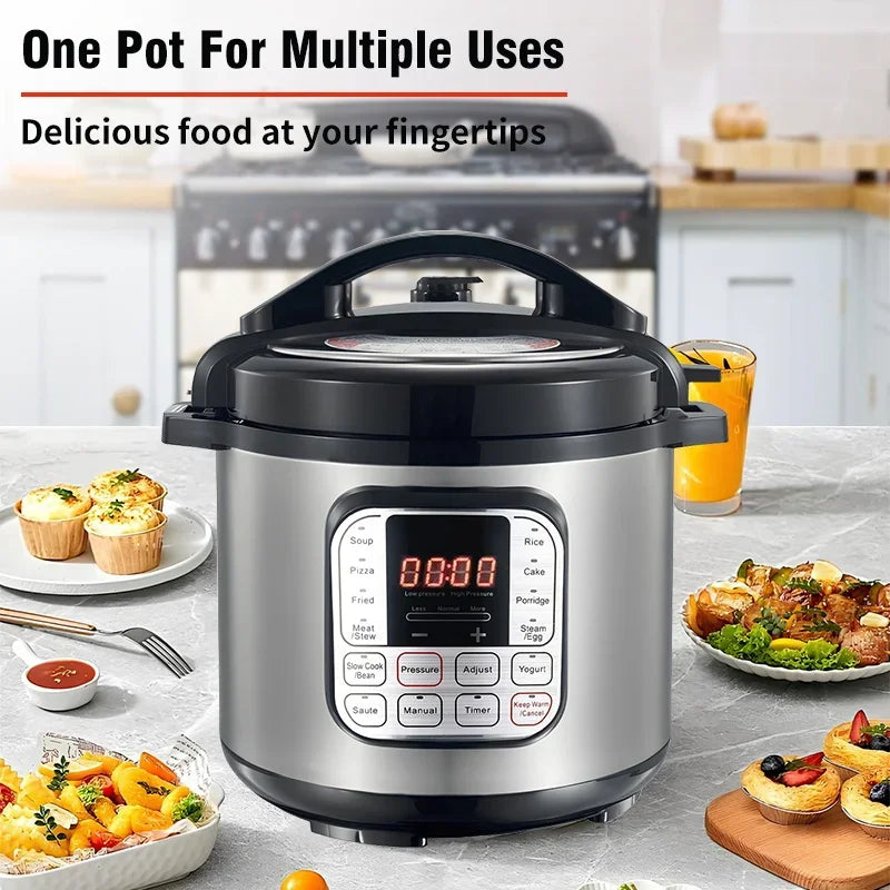 Tidesmit 5L stainless steel electric pressure cooker showing control panel and smart multicooker settings
