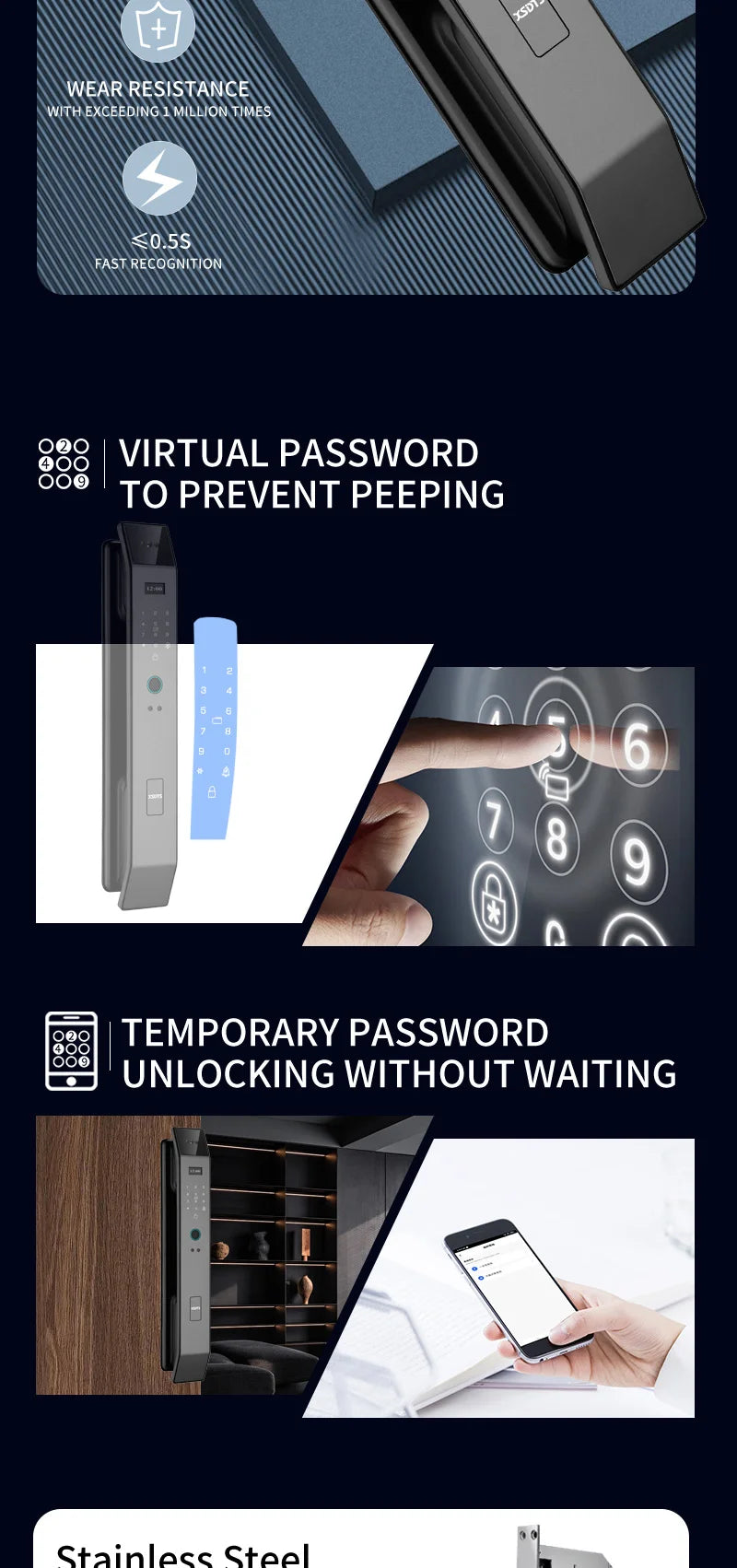 3D Face Real-time Intercom Smart Door Lock Biometric Electronic Security Camera Intelligent Fingerprint Password Key Unlock