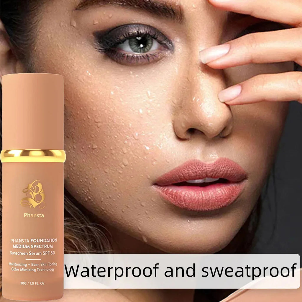 Tidesmit 4 in 1 liquid foundation texture close-up showing hydrating medium to full coverage SPF 50 waterproof finish