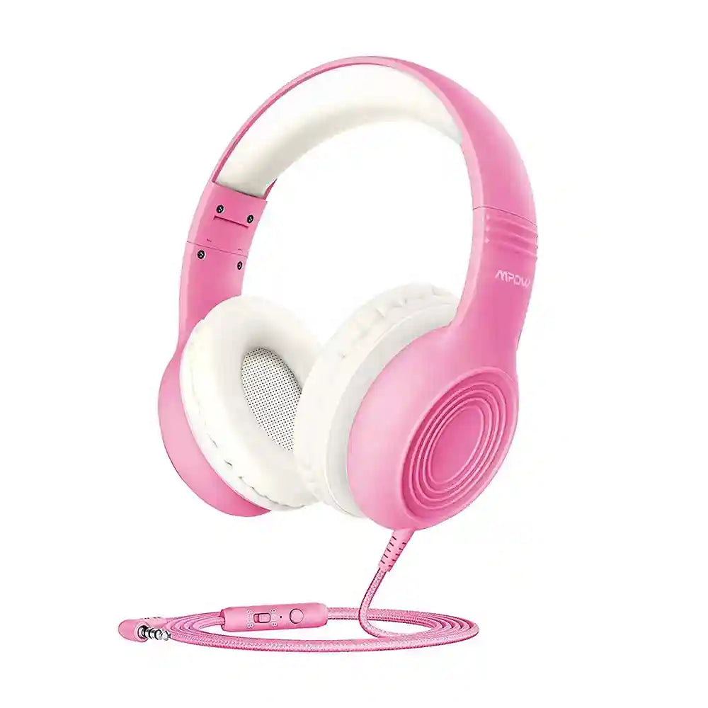 Wired Kids Headphones with Safe 85dB Volume Limiting by Tidesmit Pink with White Tidesmit