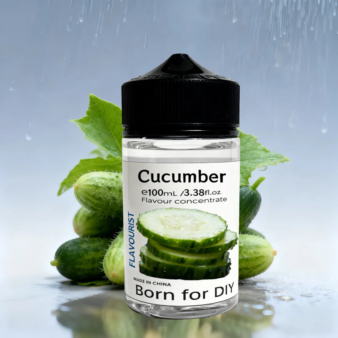 The image shows cucumber flavour concentrate in a 100ml plastic bottle. This product is not a mushroom adaptogen.
