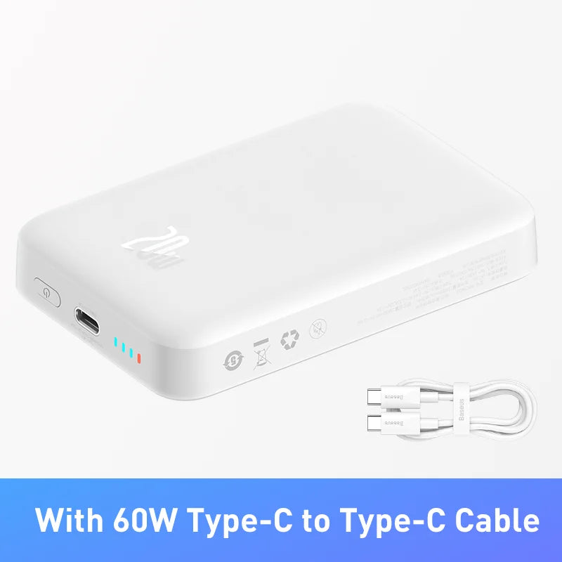 Magnetic Wireless Power Bank 20000mAh PD Fast Charger for iPhone 16 White Tidesmit