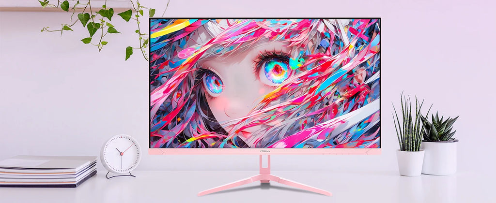 FYHXele 24" 200Hz Gaming Monitor FHD 1080P Fast IPS 1ms FreeSync 99% sRGB HDMI DP USB VESA Mountable Pink