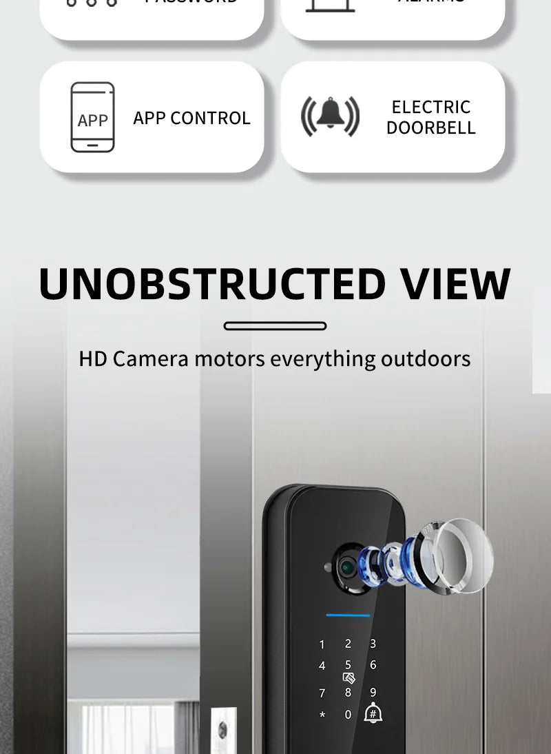XSDTS New Tuya Wifi Digital Electronic Smart Door Lock With Biometric Camera Fingerprint Smart Card Password Key Unlock