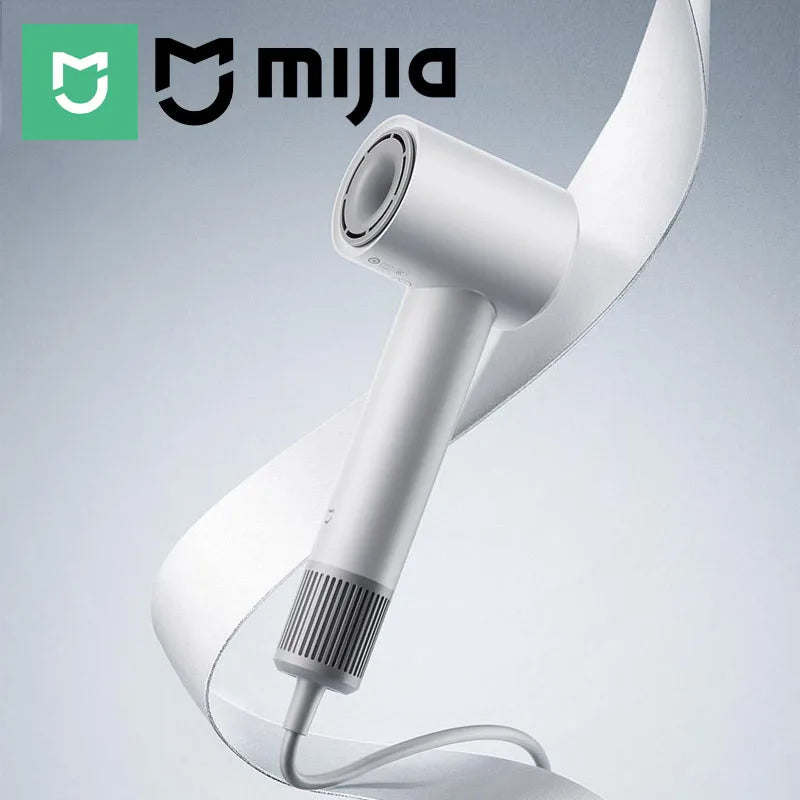 White MIJIA H501SE high-speed hair dryer with 110k RPM motor, negative ion tech, and sleek ergonomic handle design.