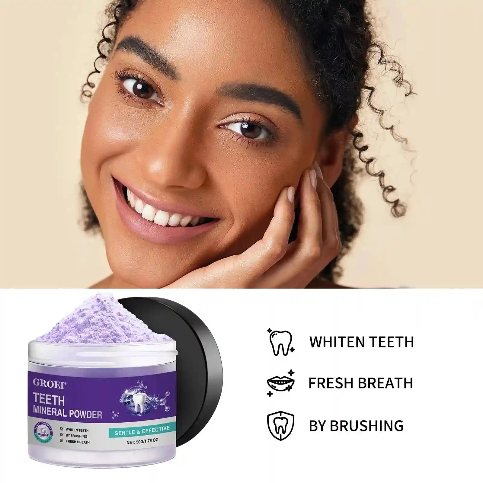 Tidesmit Hydroxyapatite Teeth Whitening Powder purple formula for plaque removal and fresh breath