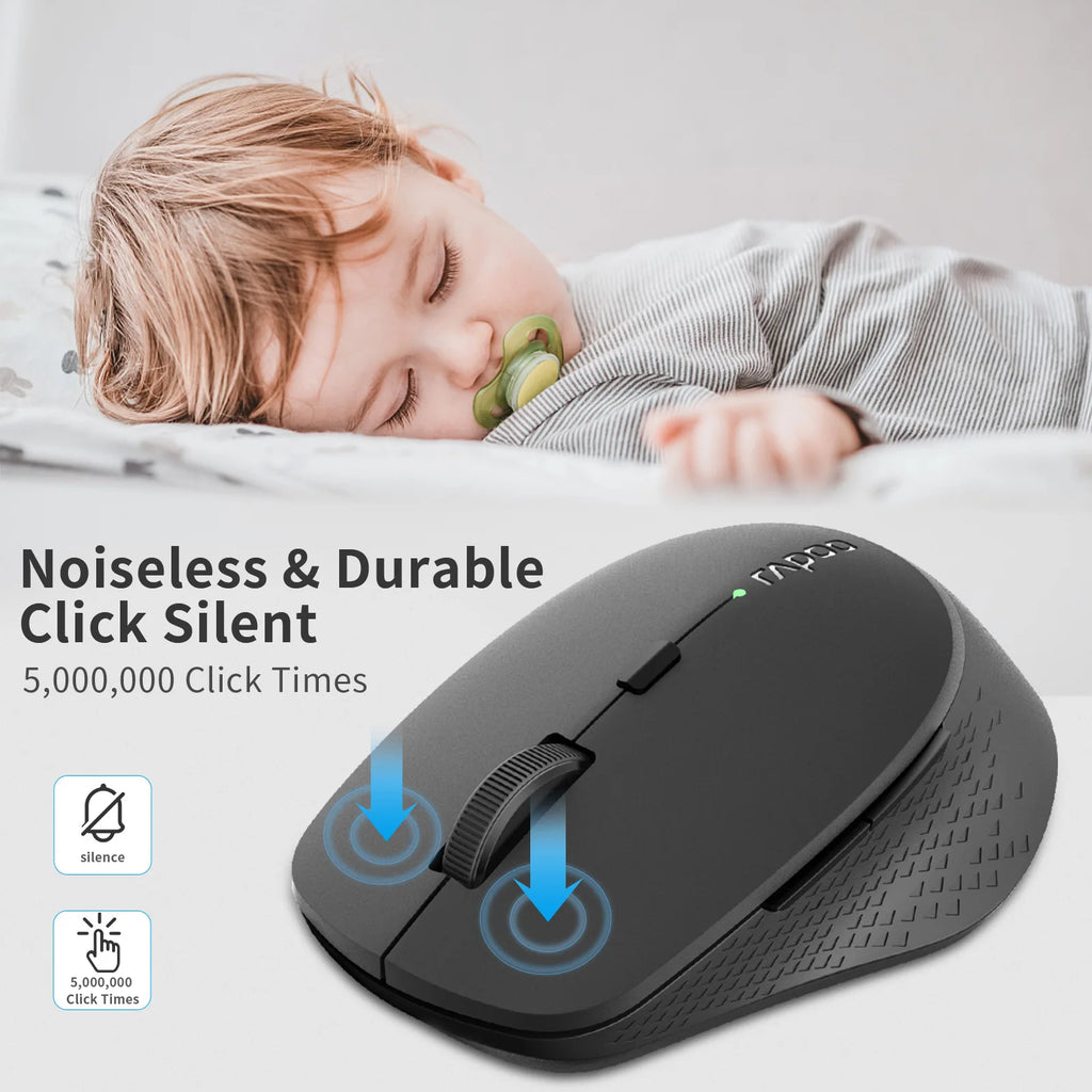 Rapoo M300G Silent Wireless Mouse 2400 DPI Multi-mode Bluetooth Mouse Portable Optical Mice Ergonomic Design Support 2 Devices