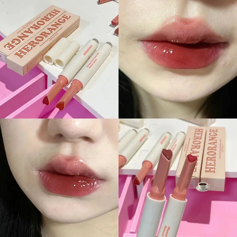 Herorange heart-shaped moisturizing jelly lipstick pen for a glossy, water-light mirror finish and pigmented lips.