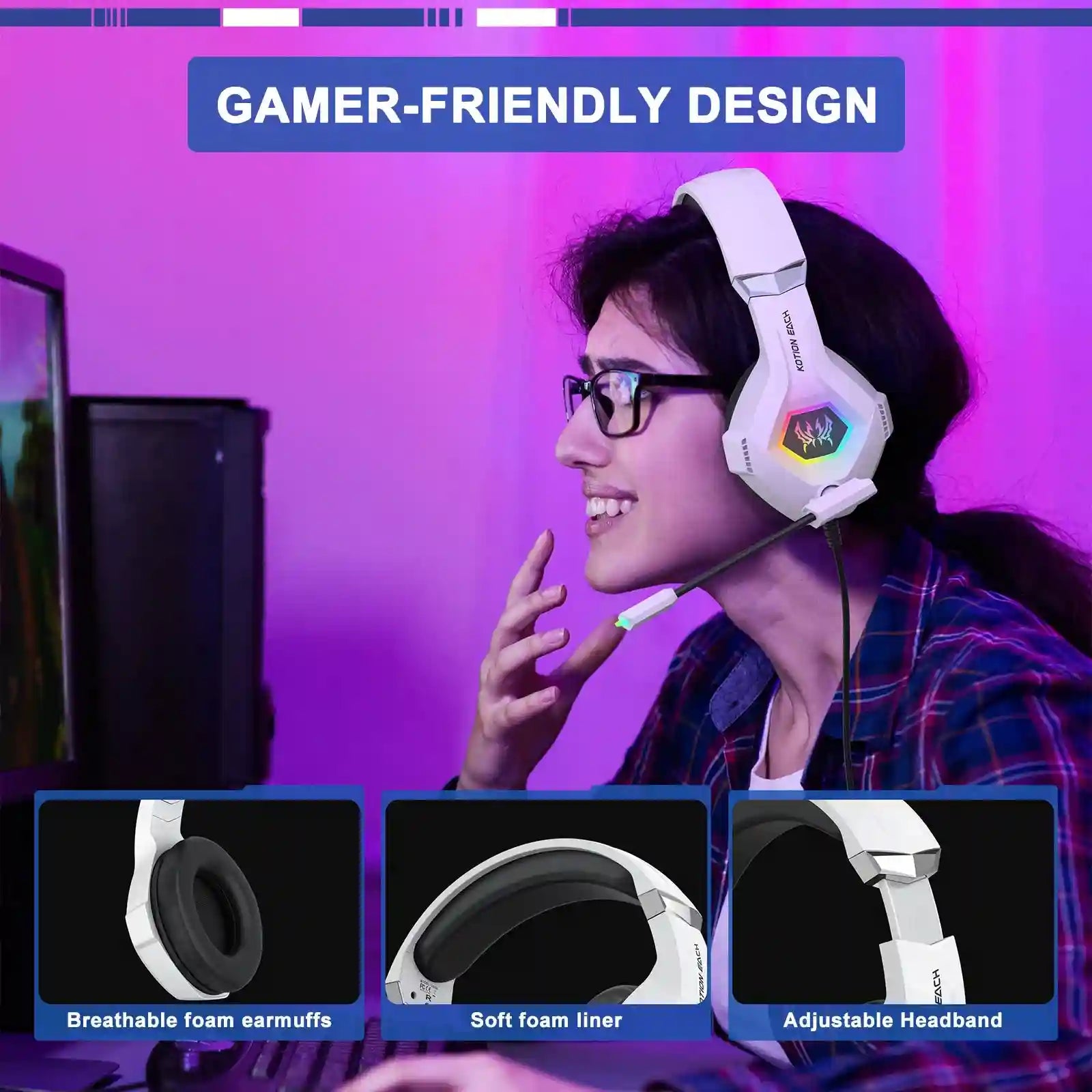 Tidesmit RGB Over-Ear Gaming Headphones with Mic - Low Latency Audio Tidesmit