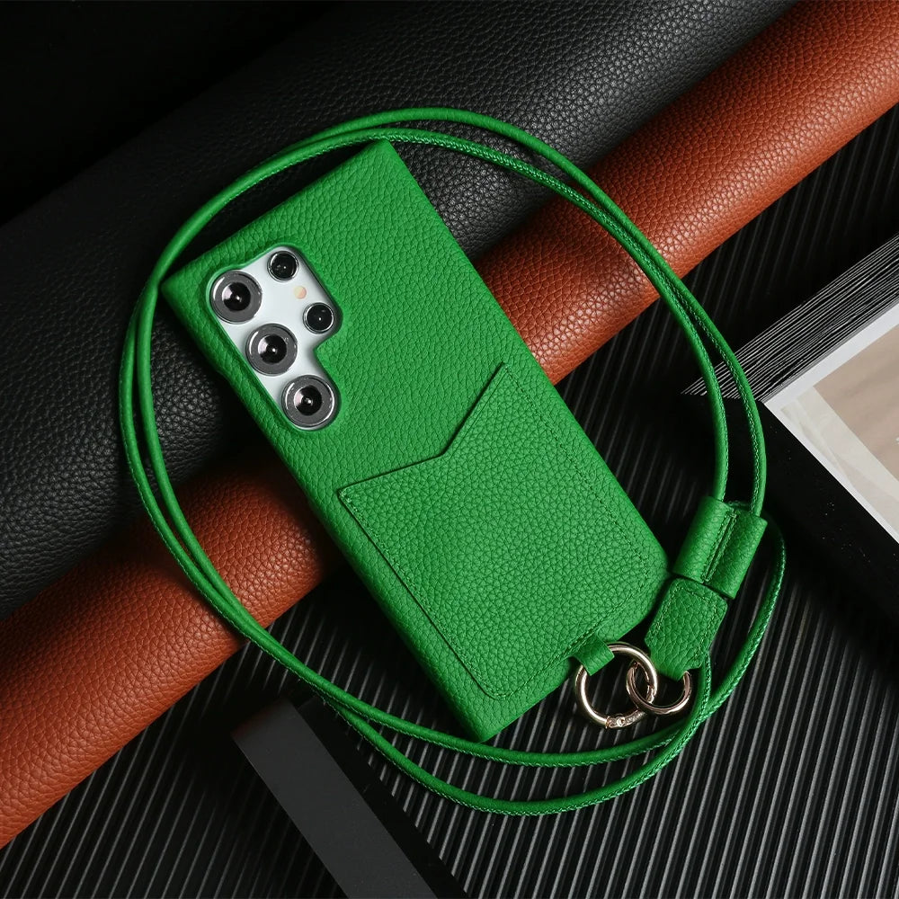 Genuine Leather Samsung Galaxy S24 Ultra Case with Adjustable Lanyard Green China Mainland Tidesmit