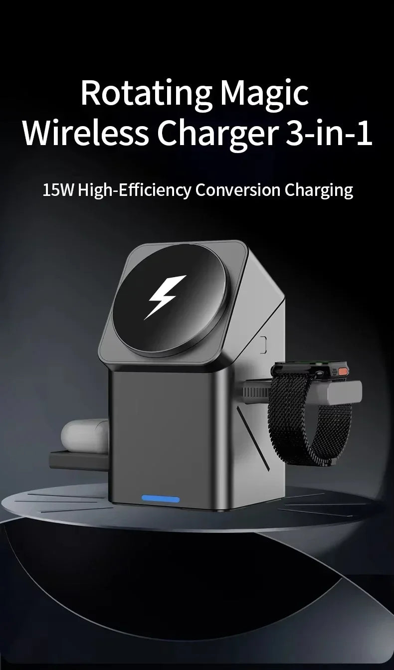 3 in 1 Wireless Charger for Apple Devices - Qi Certified Grey Station Tidesmit