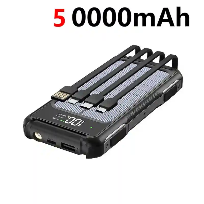 Solar Power Bank 200000mAh with Built-in Cables | Tidesmit Black 50000mAh Tidesmit
