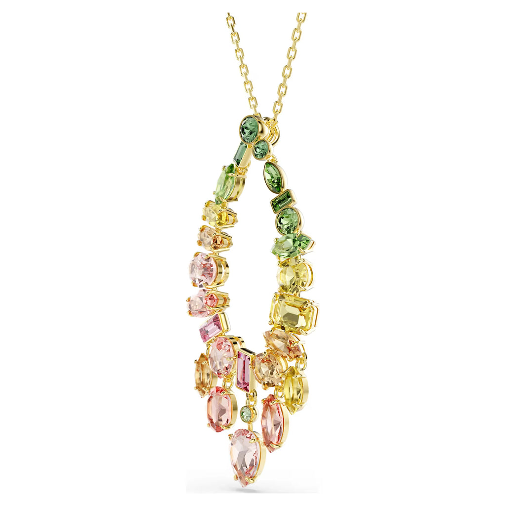 Luxury Gold Plated Pendant Necklace With Crystal Rhinestones Multi Color Pear Cut Stones Box Chain Women Party Jewelry