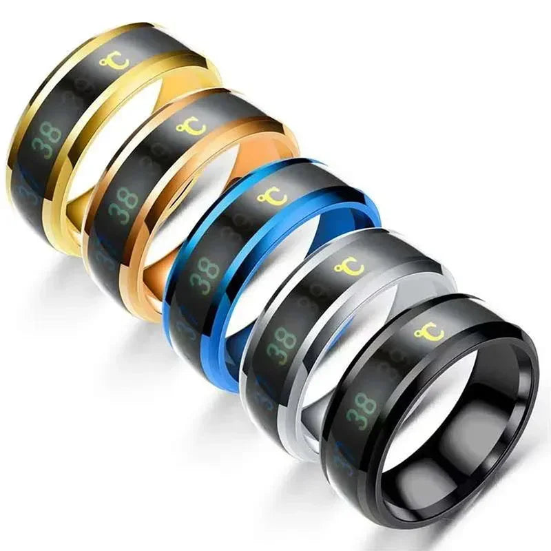 Size 6-13# Intelligent 38 Temperature Men Women Ring Stainless Steel Simple Creative Couple Mood Changing Number Finger