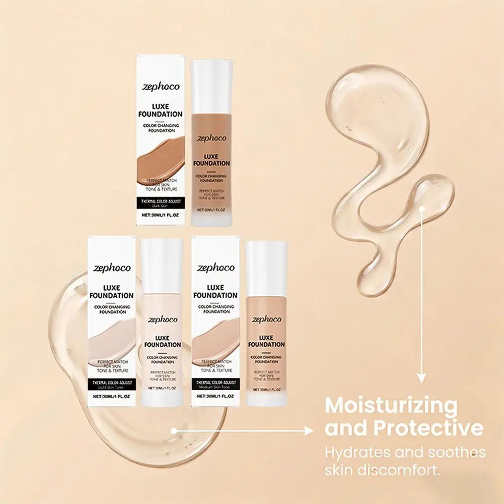Tidesmit Zephoco Luxe thermal color changing liquid foundation shade swatch for long lasting moisturizing face makeup