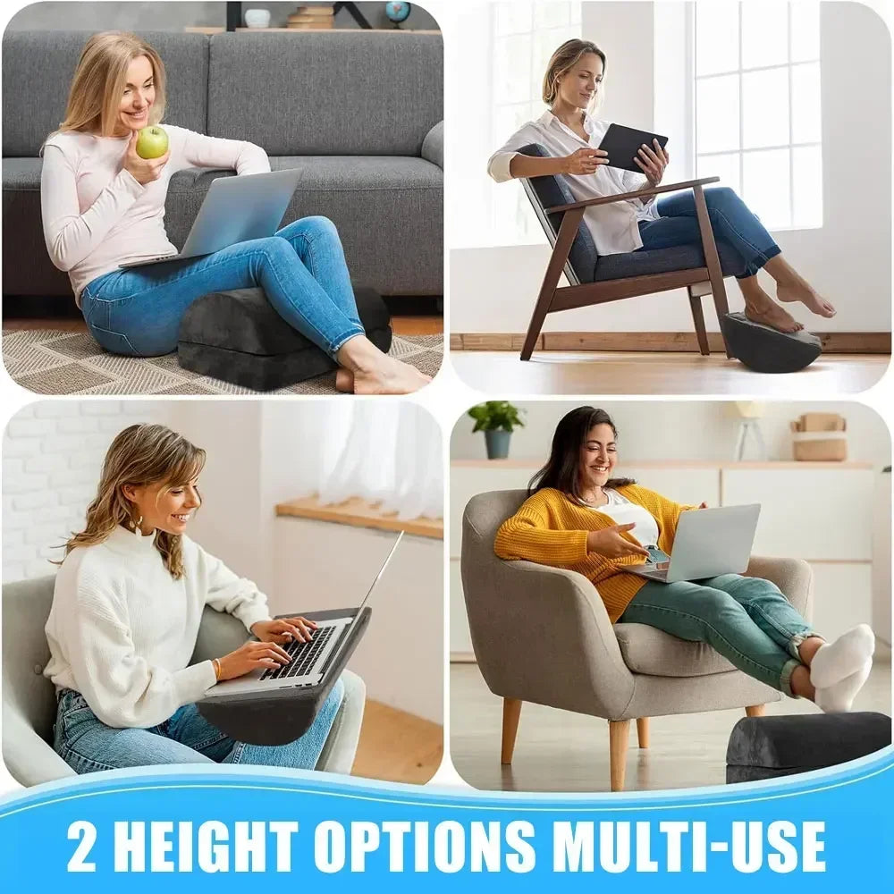 Ergonomic black memory foam under desk footrest for pain relief, adjustable 2-in-1 design for work and home use.