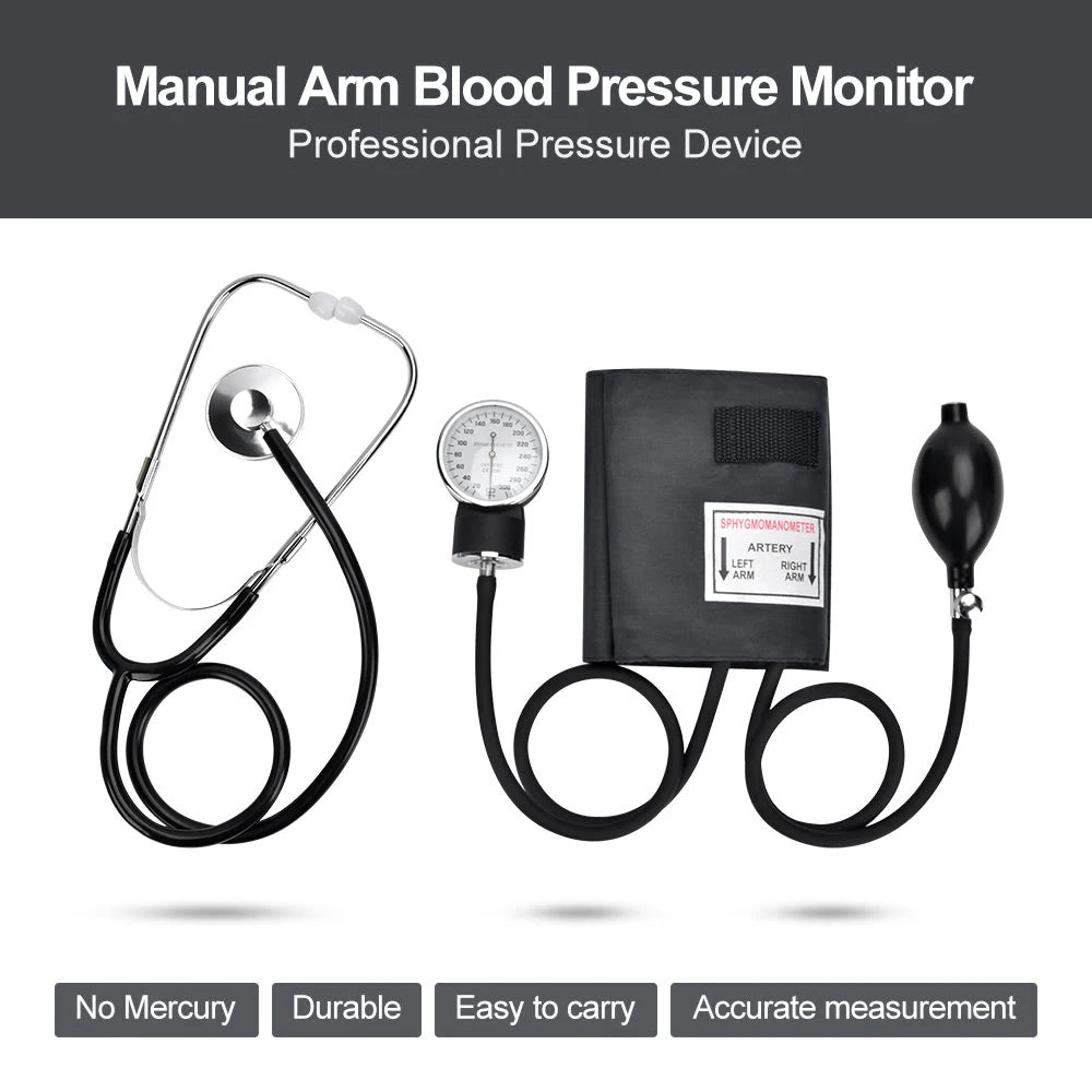 JUSTLANG Manual Blood Pressure Monitor BP Upper Arm Sphygmomanometer  Aneroid Baumanometer Stethoscope with Zipper Bag for Adult