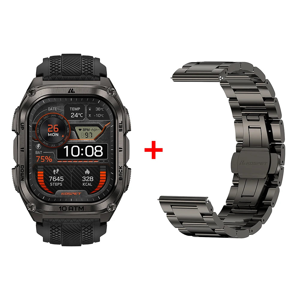 2025 KOSPET Tank M4 Rugged Smart Watch Stainless Steel GPS Offline Maps 10ATM 45M Freediving 24/7 Health Monitor for Android iOS