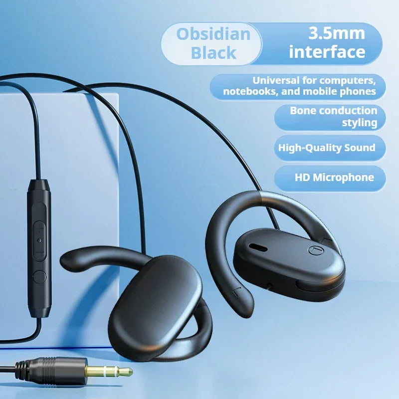 Open Ear Wired Headphones With HD Mic Stereo Audio Tidesmit 3.5mm black-3.5MM Tidesmit