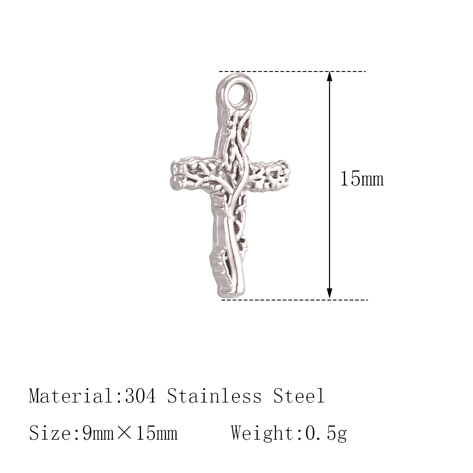 15mm silver stainless steel cross charm for pet collars or DIY pet jewelry making.