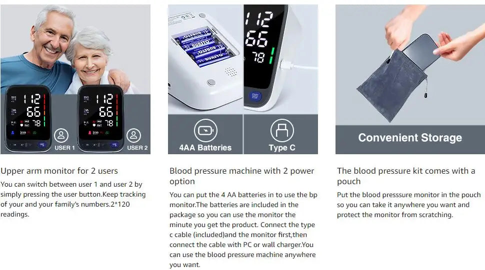 Kingclinic Blood Pressure Machine, Automatic Digital Upper Arm Blood Pressure Monitor with Adjustable Large Cuff