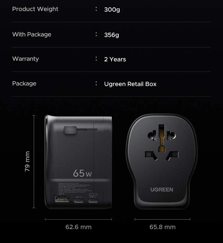65W Universal Travel Adapter | USB-C Fast Charger with Multi-Plug Tidesmit