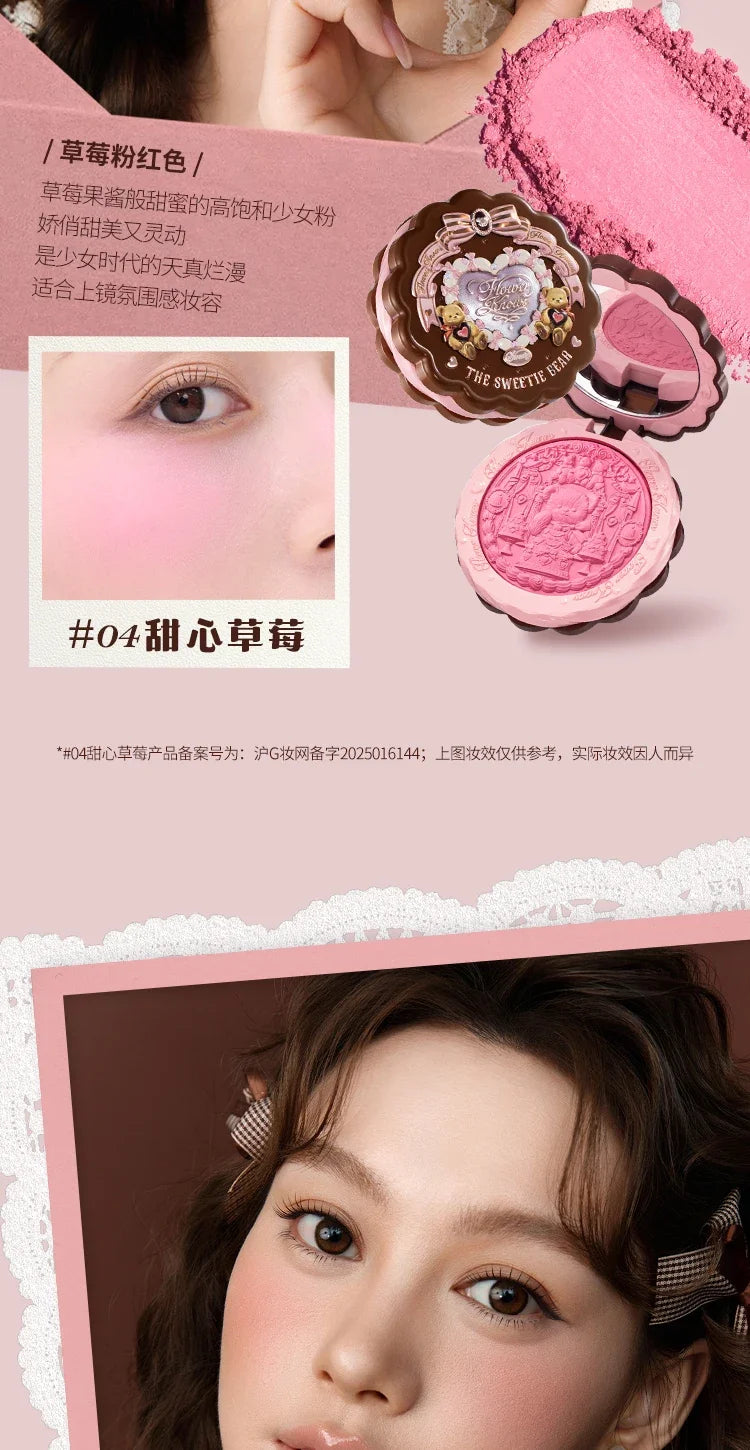 Tidesmit Flower Knows Sweetie Bear silk satin blush powder for cheeks in soft matte finish vegan face makeup detail