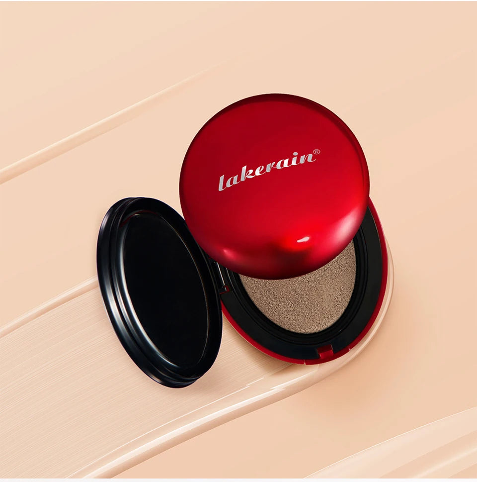 Tidesmit Lakerain waterproof sunscreen cushion foundation texture close-up for full coverage semi-matte face makeup