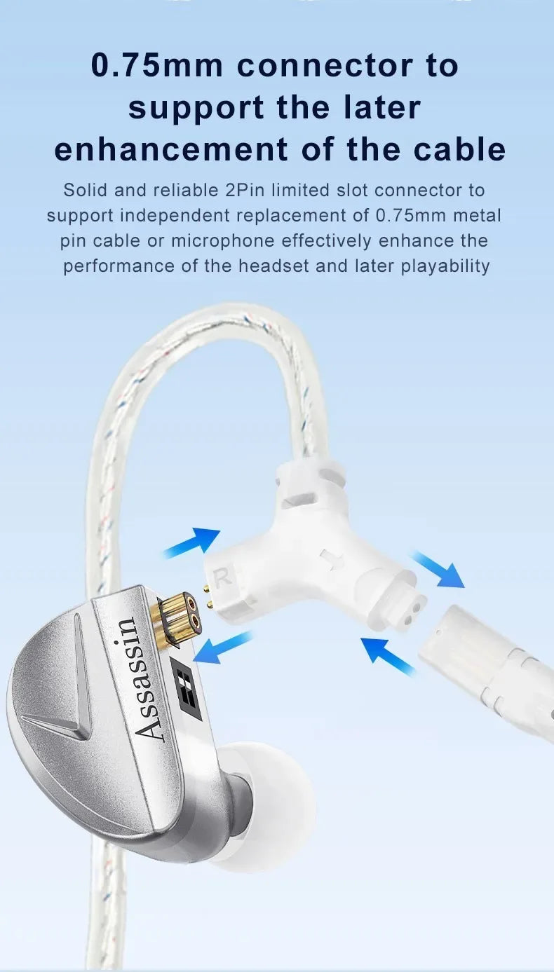 Tidesmit Wired Gaming Earbuds | Hybrid Dual Driver HiFi IEMs | Silver Tidesmit
