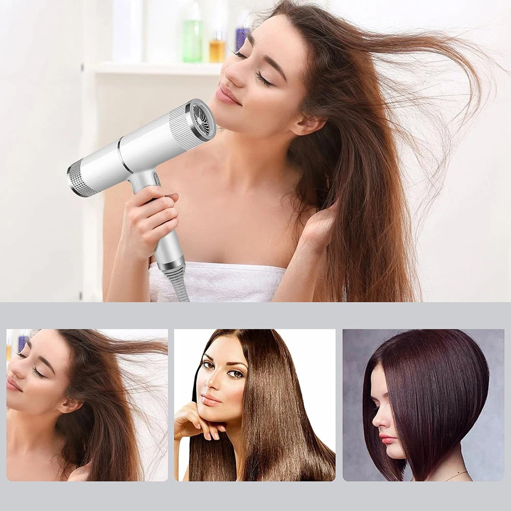 White professional high-speed ionic hair dryer with brushless motor for fast, quiet salon-quality styling at home.