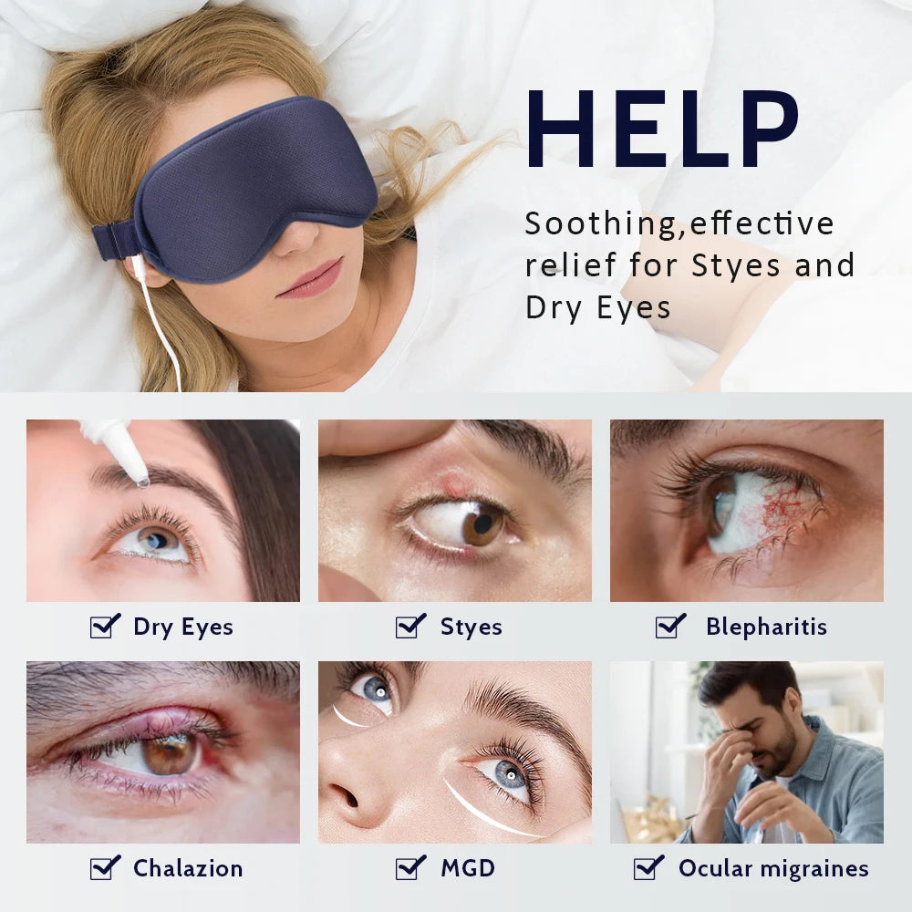 USB Charging Heated Eyemask Vibration Massage for Dry Eyes Relieve Eye Fatigue Warmth Sleep Shading Office Home Travel Eye Mask